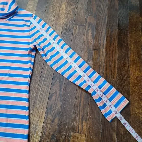 Vintage 70s vibe Blue Orange Striped Turtleneck - Picture 9 of 10